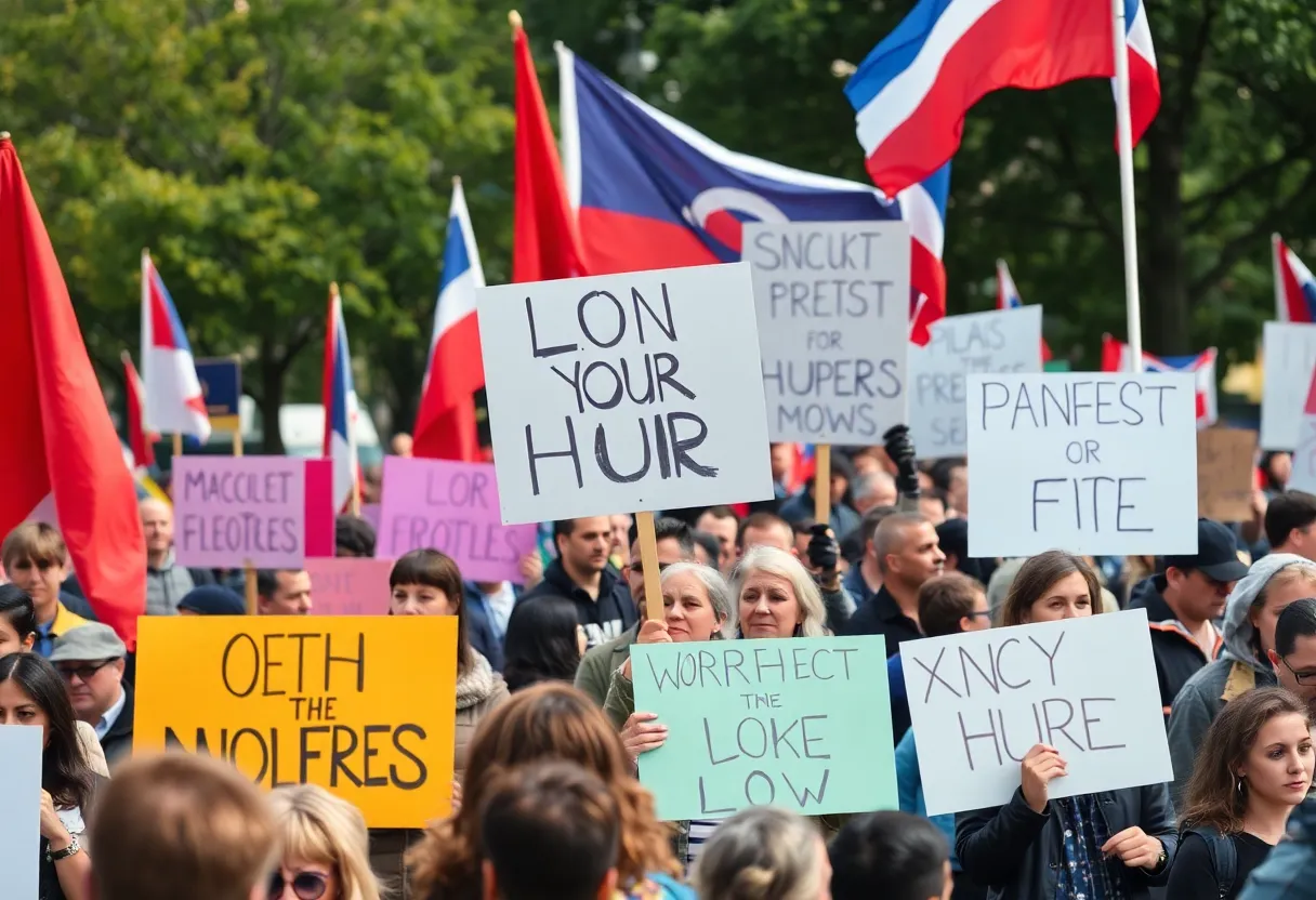 A large group of protesters in Austin holding signs during the No Kings protest