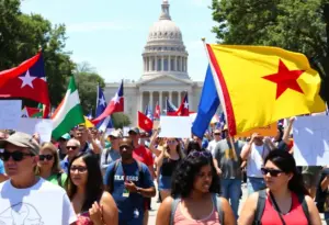 Crowd of protestors in Austin rallying against the Trump administration