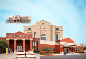 Collage depicting school buildings in Austin, Texas, representing proposed closures.