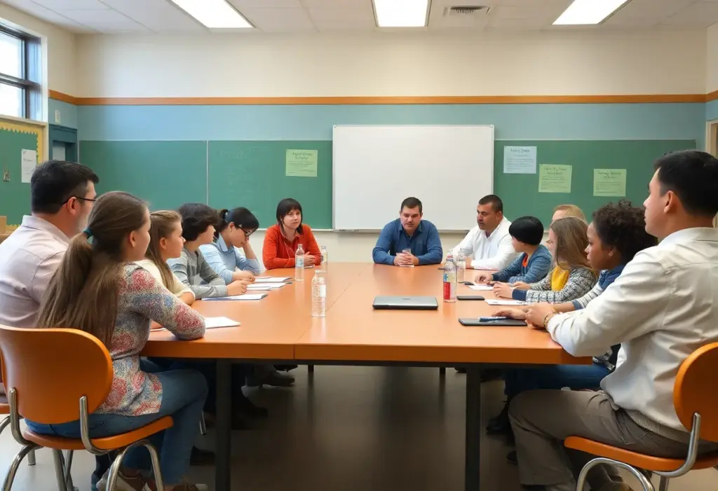 Parents and educators discussing school closures in Austin