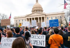 Protesters at the Texas State Capitol during a demonstration.