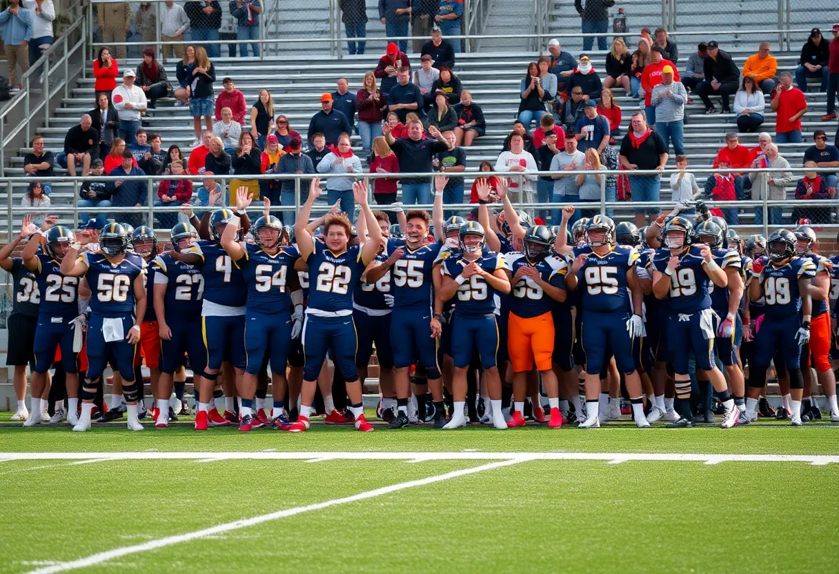 Bastrop Bears football team celebrating a win on the field