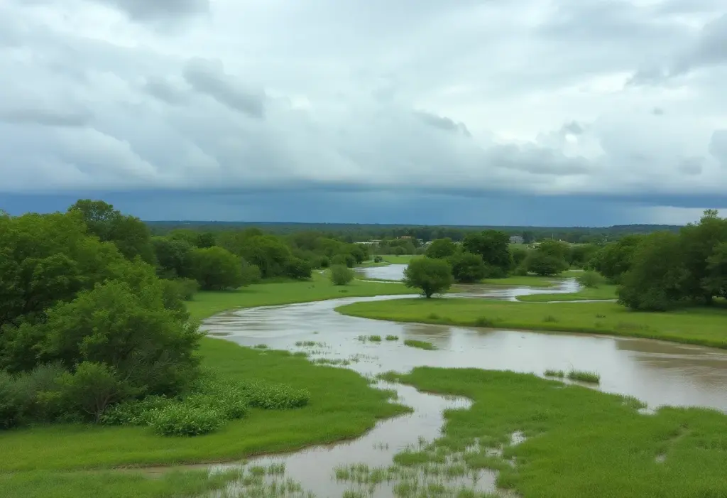Central Texas landscape under flood watch