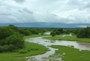 Central Texas landscape under flood watch