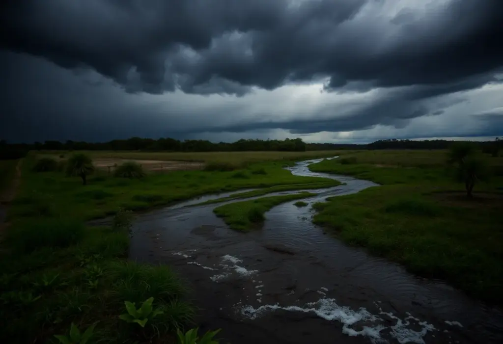 Central Texas landscape showing heavy rainfall effects