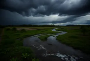Central Texas landscape showing heavy rainfall effects