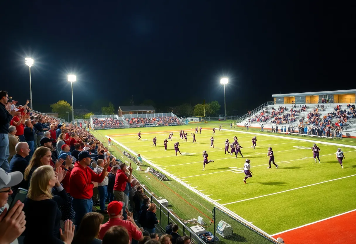 Players competing in a high school football game in Central Texas