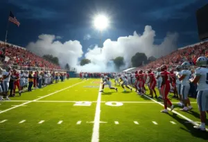 Action shot from a high school football game in Texas