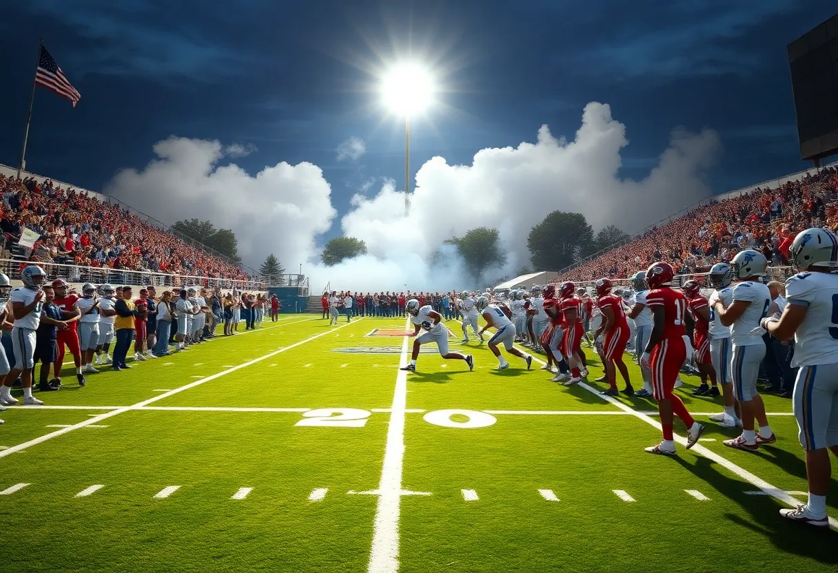 Action shot from a high school football game in Texas