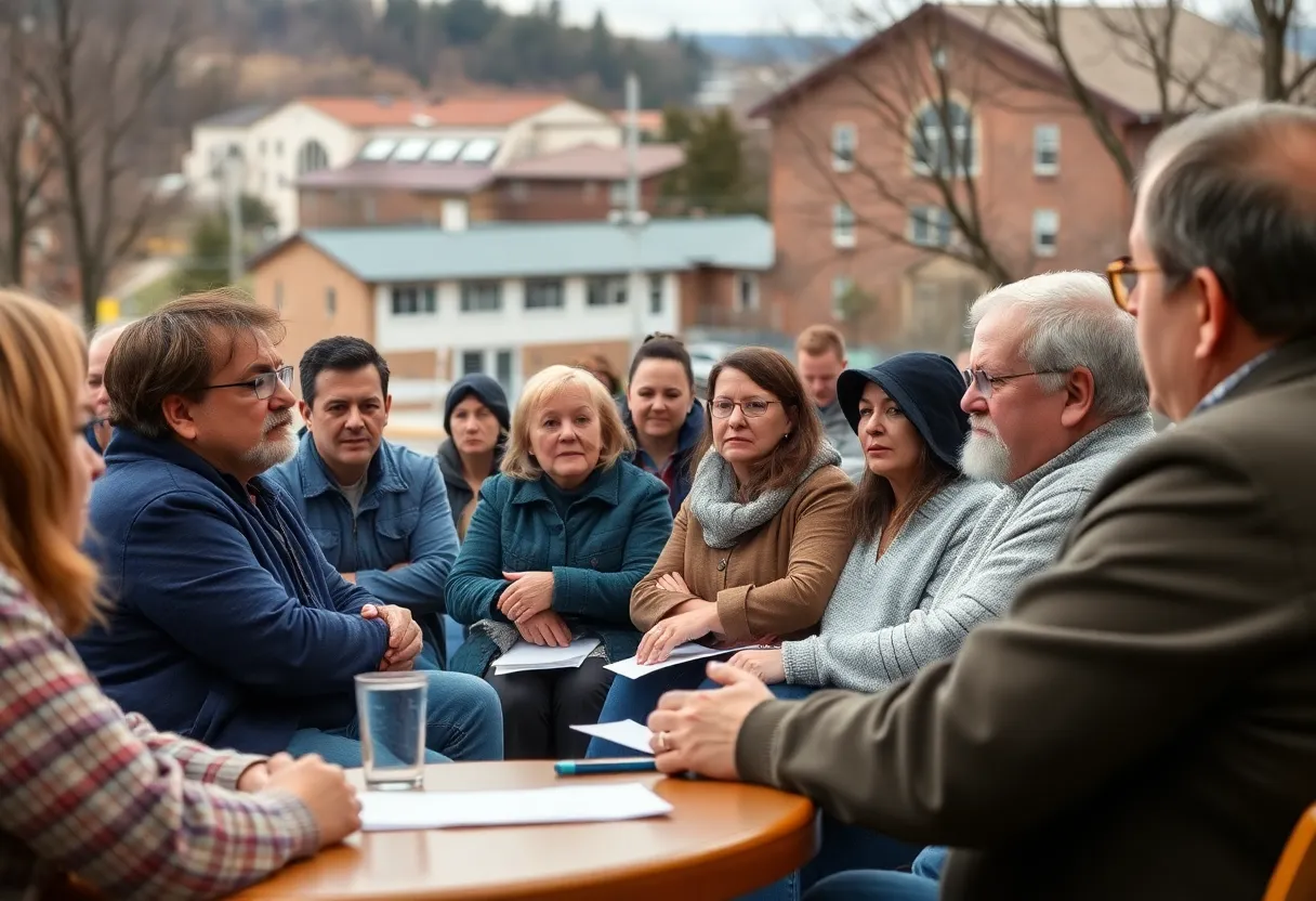 Parents discussing the school closure proposal at a community meeting