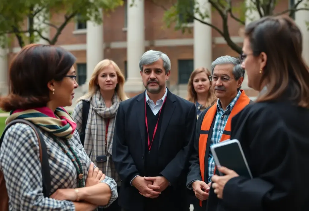 Faculty members discussing concerns about program cuts at the University of Texas at Austin.