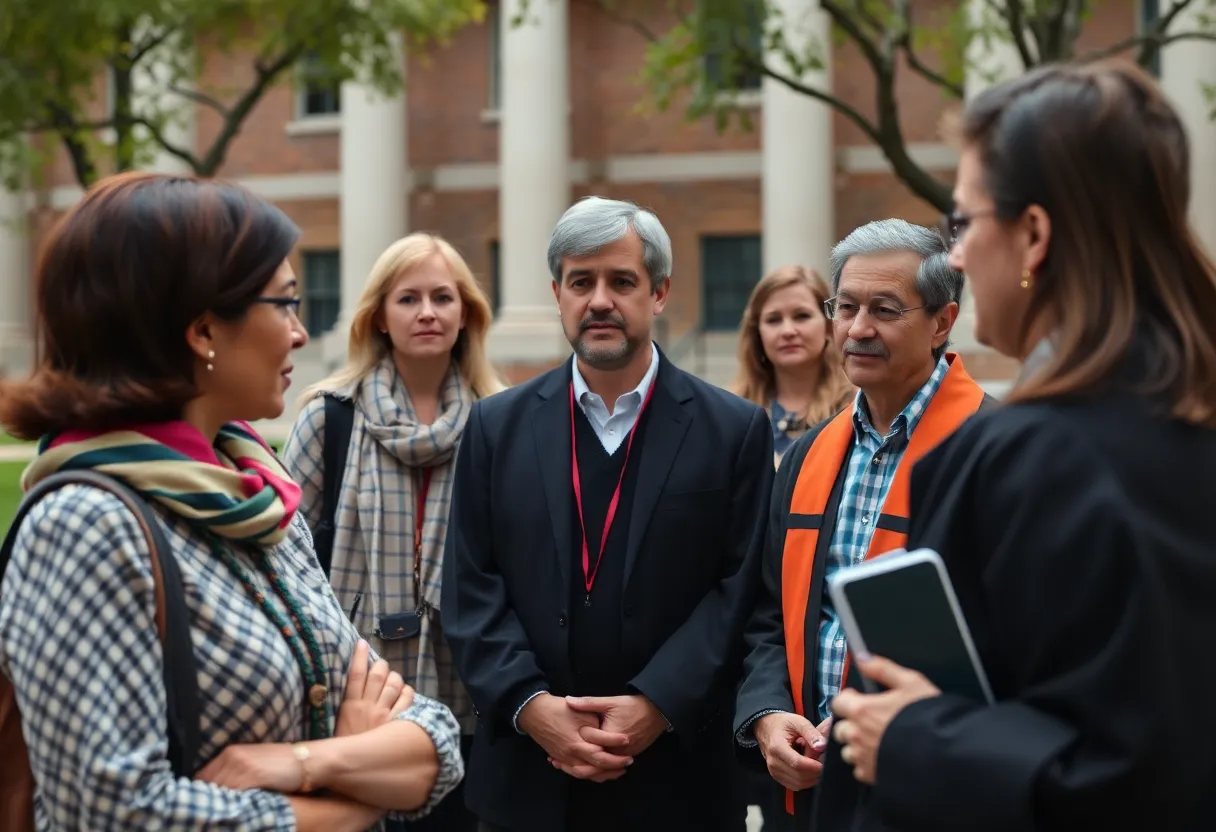 Faculty members discussing concerns about program cuts at the University of Texas at Austin.