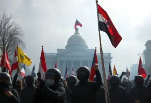 Illustration depicting government action against liberal organizations.