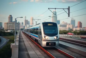 High-speed rail train connecting Austin and San Antonio.