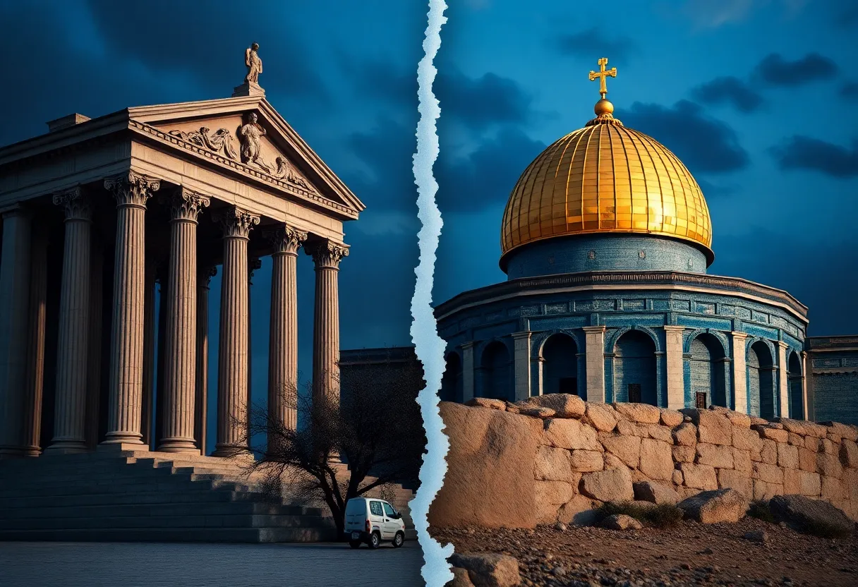 Conceptual art depicting the blend of reason and religion in political philosophy.