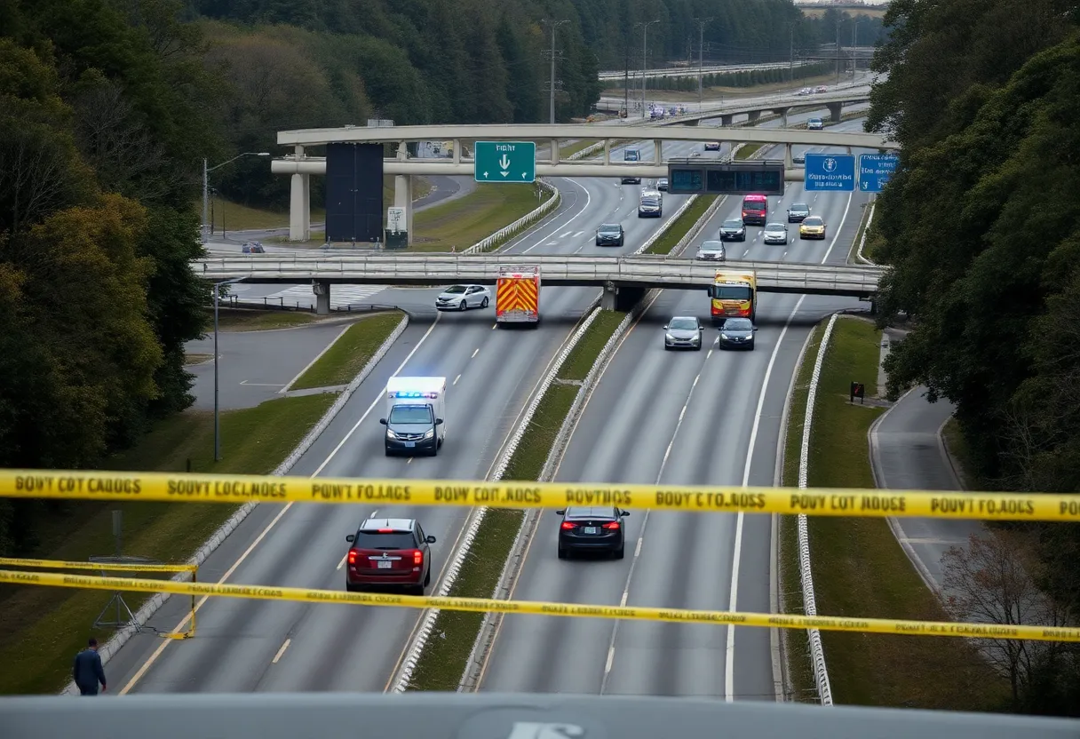 Police investigation at the highway interchange in Austin, Texas.