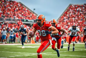 Stephen F. Austin Lumberjacks celebrating a touchdown