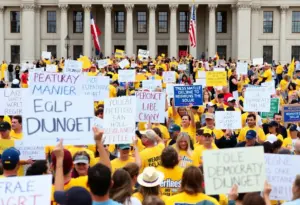 Crowd at Texas State Capitol protesting for democracy