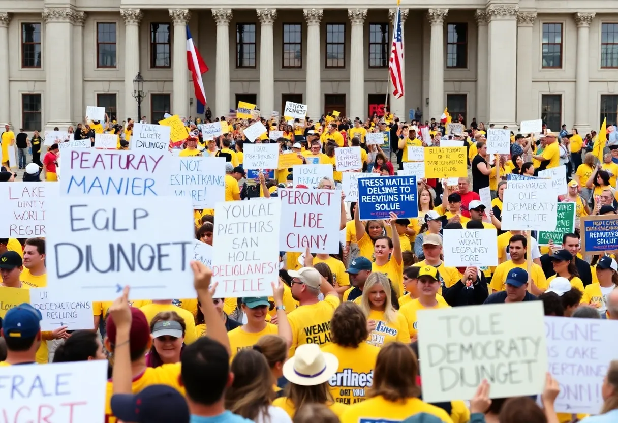 Crowd at Texas State Capitol protesting for democracy