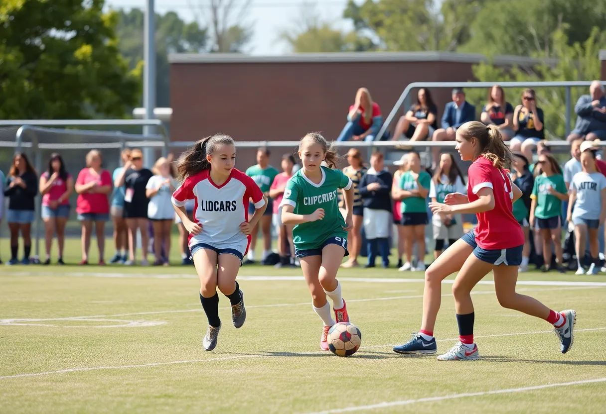 Girls playing flag football at Pflugerville High School