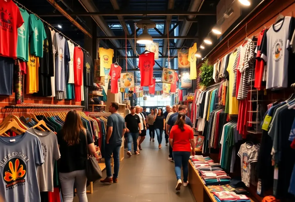 Merchandise pop-up shop featuring various items