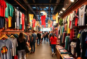 Merchandise pop-up shop featuring various items