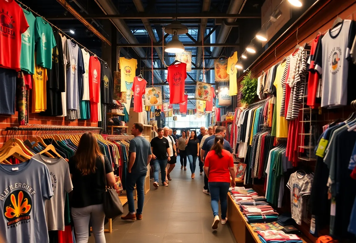 Merchandise pop-up shop featuring various items