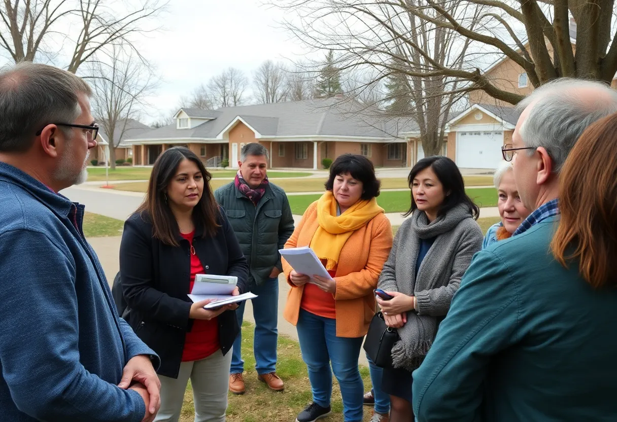 Parents in South Austin discussing school closures with schools in the background.