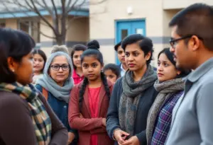 Parents discussing Austin ISD school closures at a community meeting.