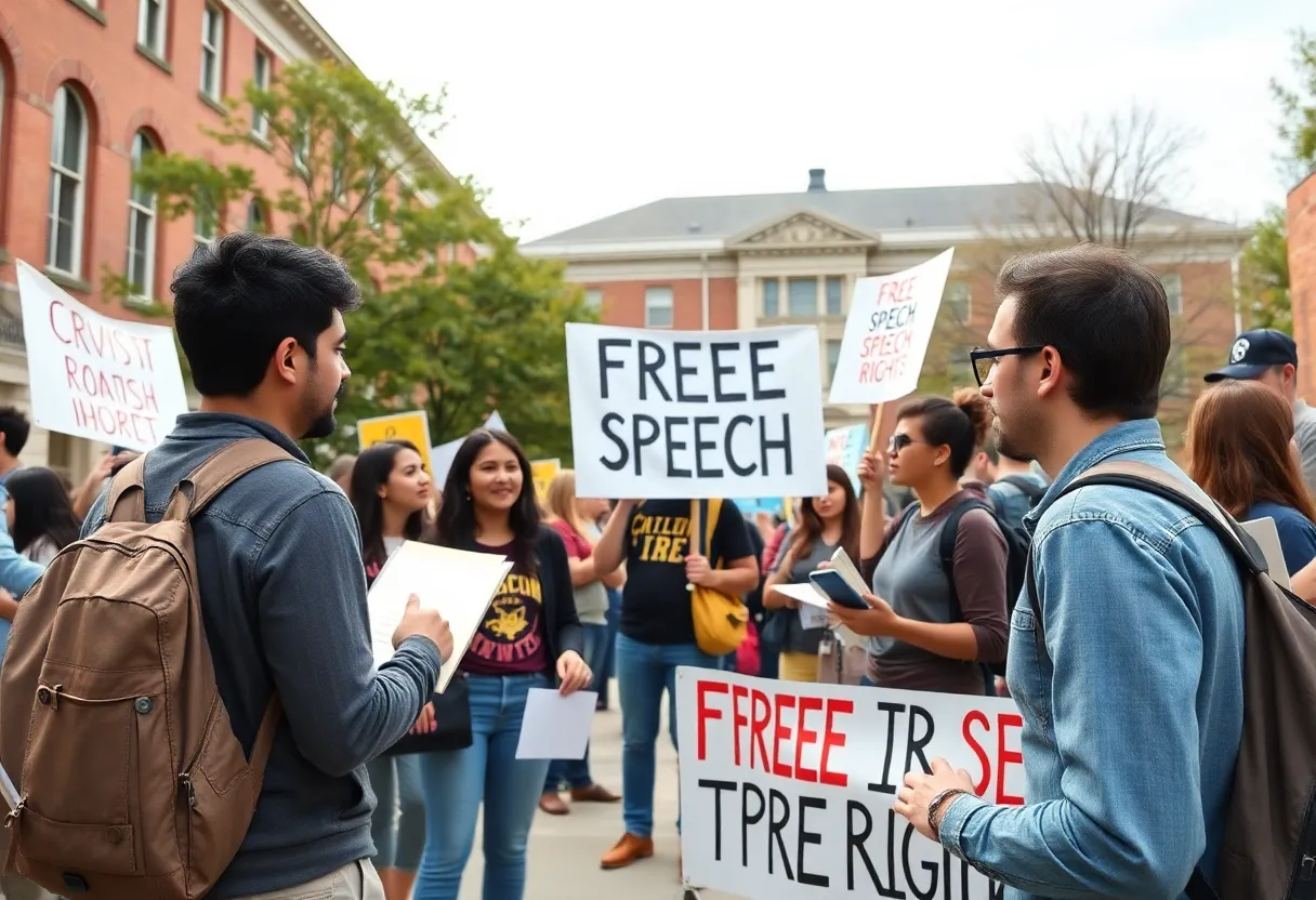 Students protesting for free speech on a university campus