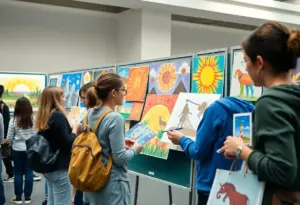 Students showcasing their art portfolios at the Sun City Portfolio Day.