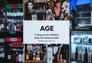 Image depicting vape shops with warning signs regarding age restrictions for hemp products.