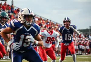 Players in Texas high school football game displaying competitive spirit