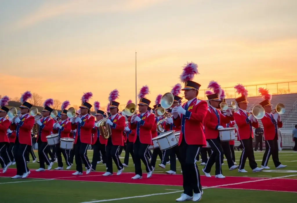 High school marching band performing at the Texas Marching Classic.