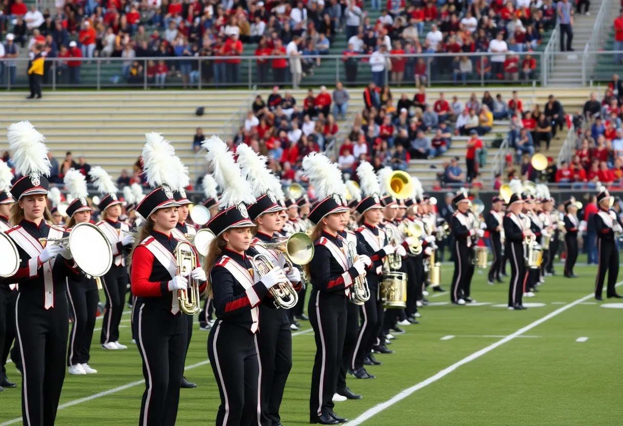 High school marching band performing at the Texas Marching Classic.