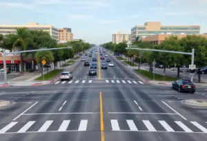 Standard traffic markings on a Texas roadway without political messages