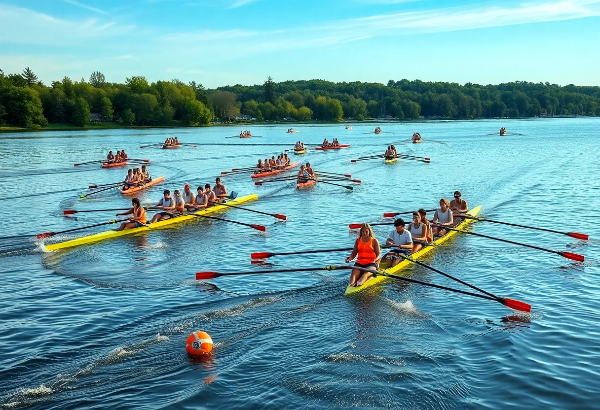 Texas Rowing teams competing in a regatta