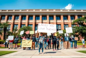 Students protesting for academic freedom at university campus