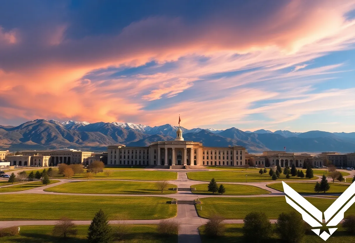View of U.S. Air Force Academy with mountains