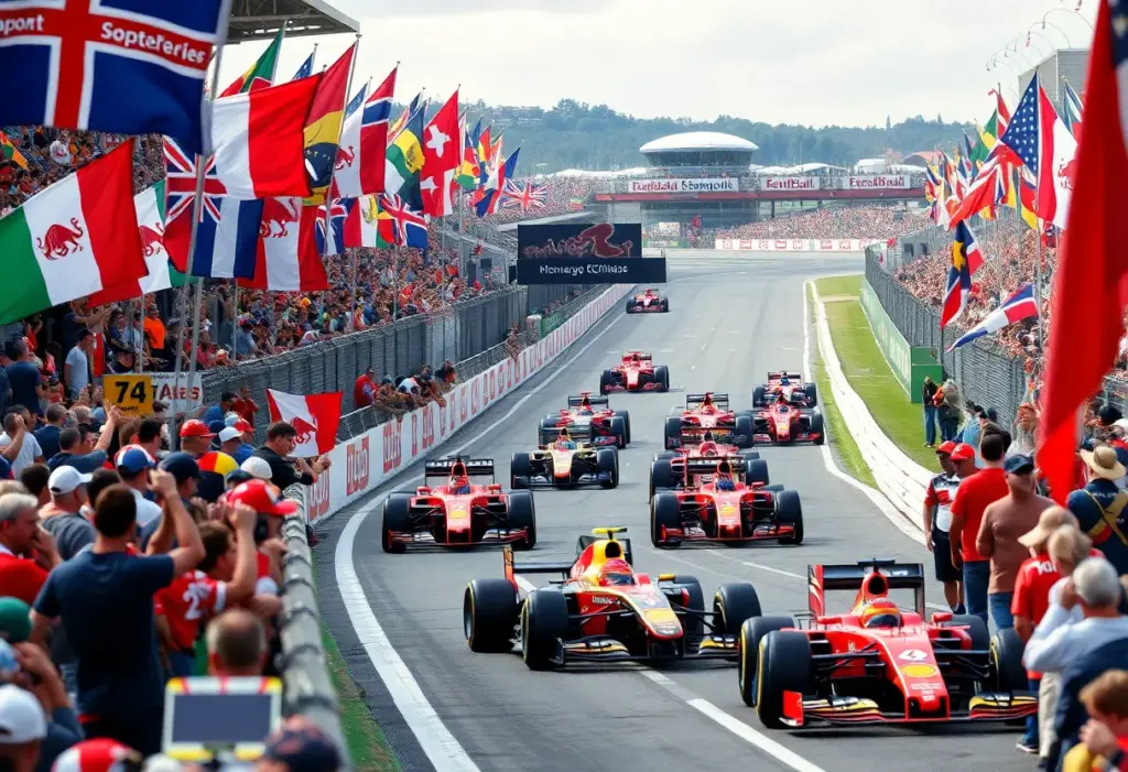 Excited fans and racing cars at the U.S. Grand Prix