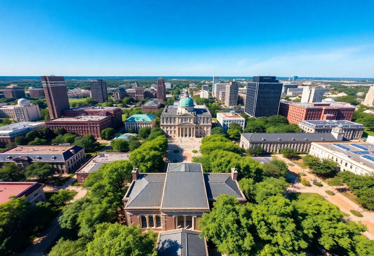 Aerial view of the campus of the University of Texas at Austin