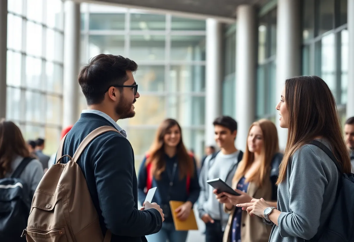 Students at the University of Texas at Austin campus engaged in academic discussions.
