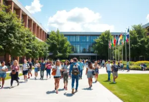 Diverse students on the University of Texas at Austin campus