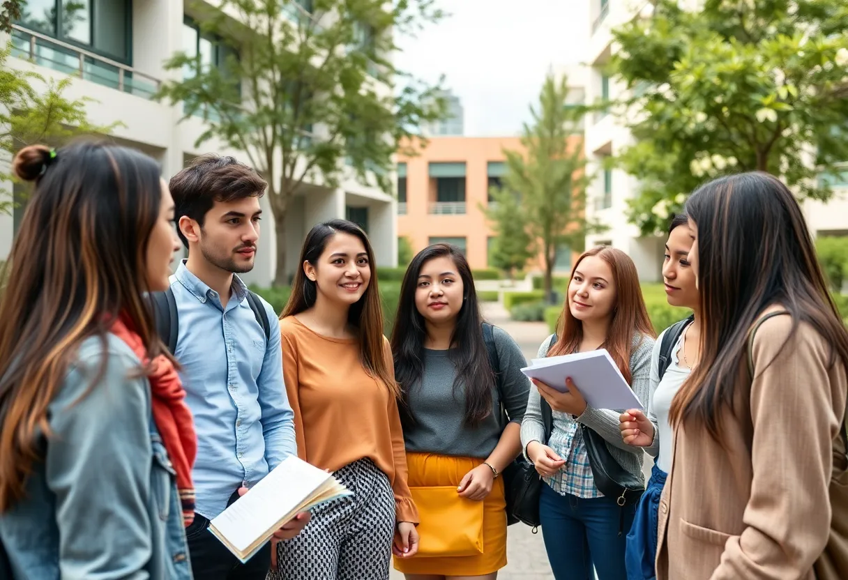 Students engaging in discussion about university policies at UT-Austin