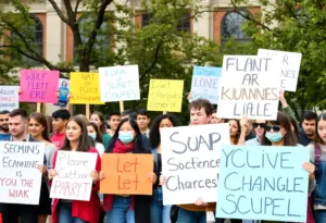 Students and faculty protesting against the proposed academic compact at UT Austin.