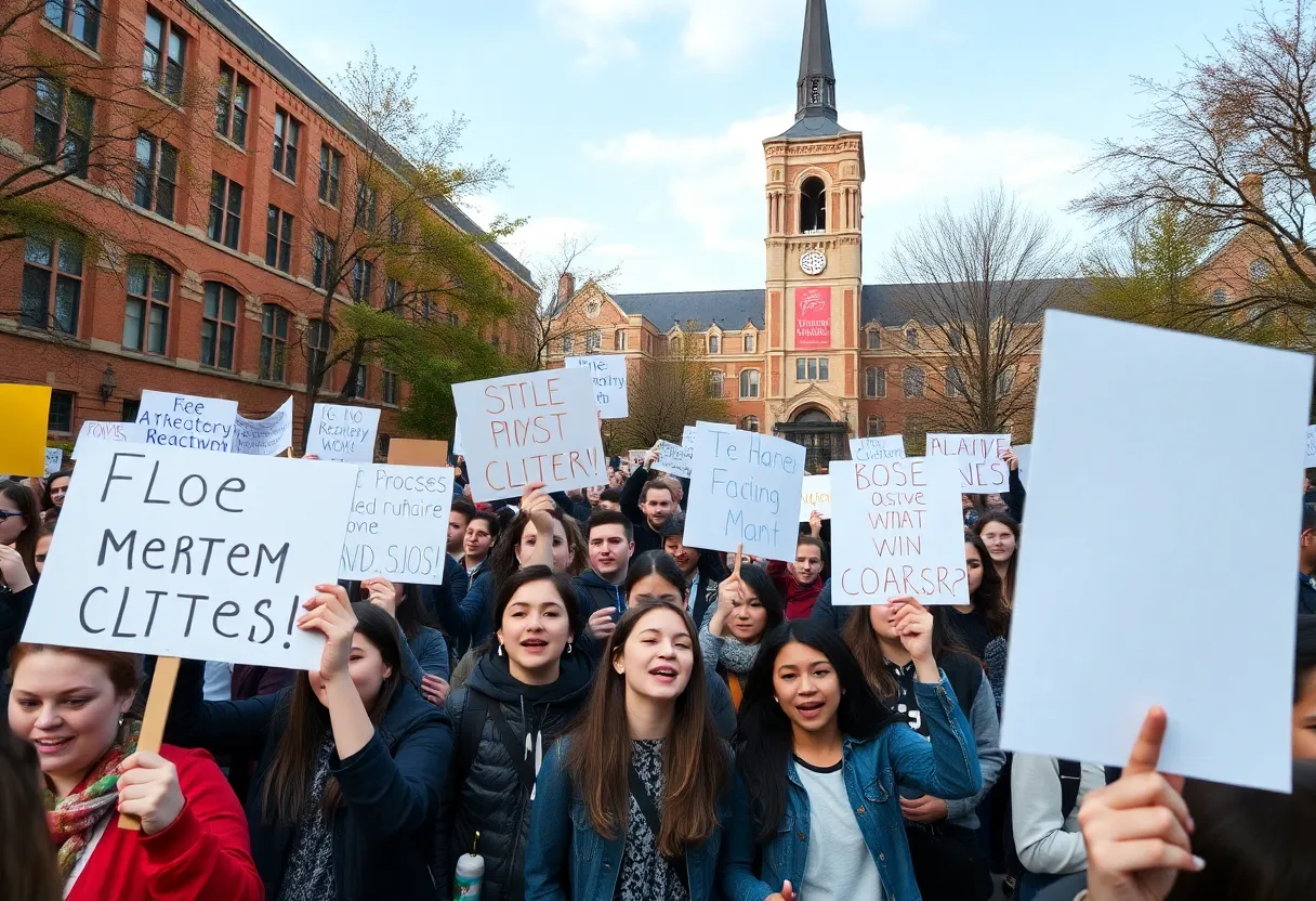Students protesting outside the University of Texas at Austin against education funding changes