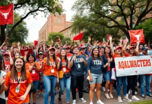 University of Texas students rallying before the Red River Rivalry game