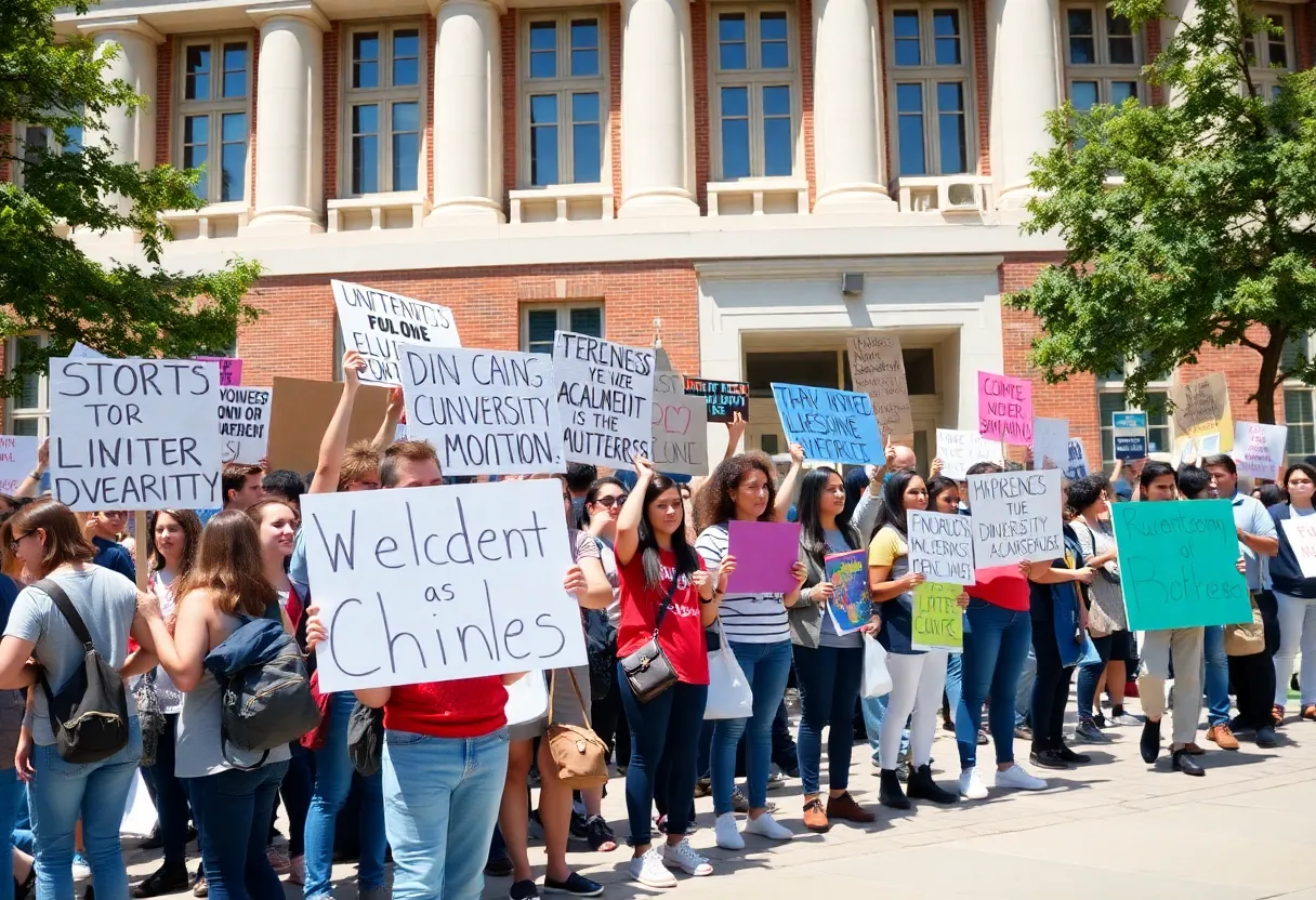 Students protesting at the University of Texas at Austin during the presidential inauguration.