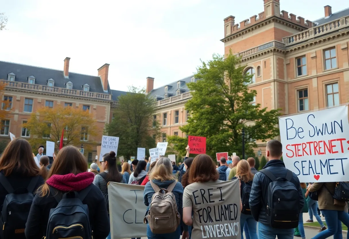 Students at UT Austin protesting against funding compact