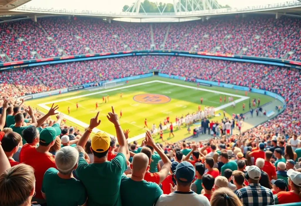 Fans cheering at a football game between Vanderbilt and Texas.